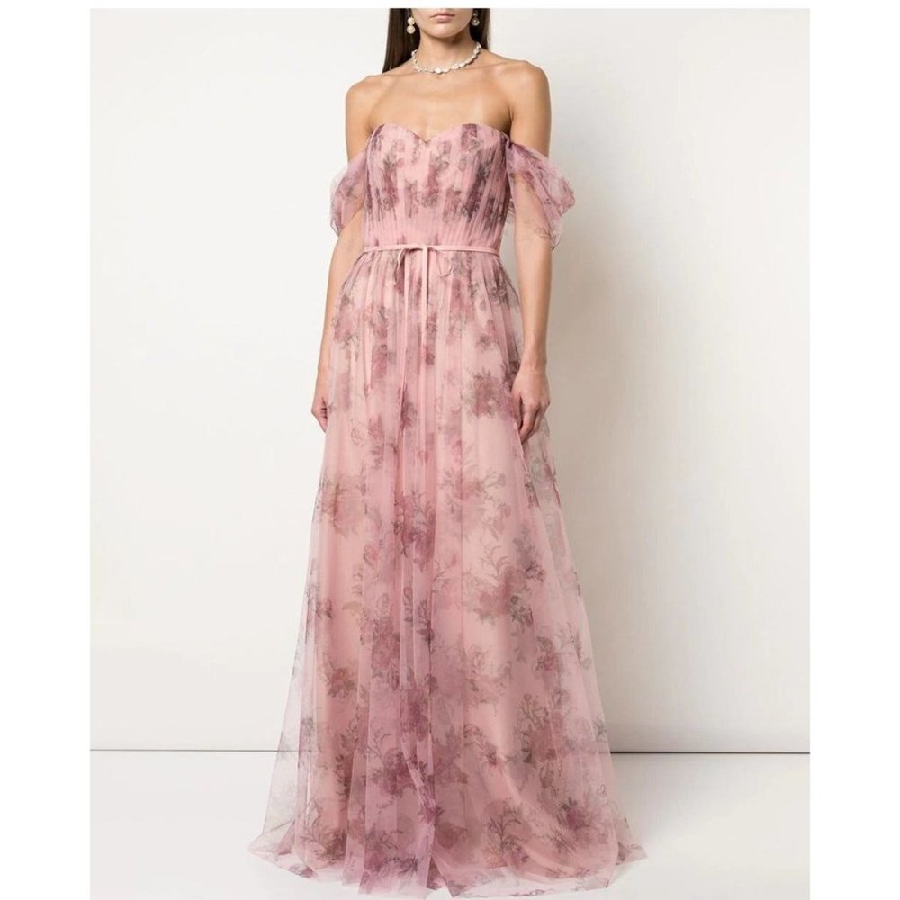 Marchesa Notte Tulle Draped Gown